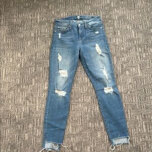 7 For All Mankind Blue Skinny Distressed Jeans